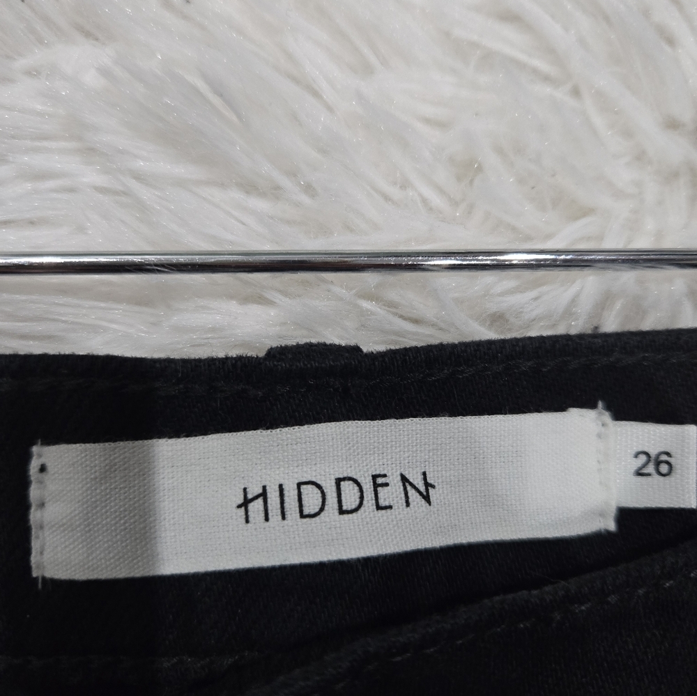 HIDDEN High-Rise Black Wide Leg Jeans with Knee Distress - Picture 3 of 6